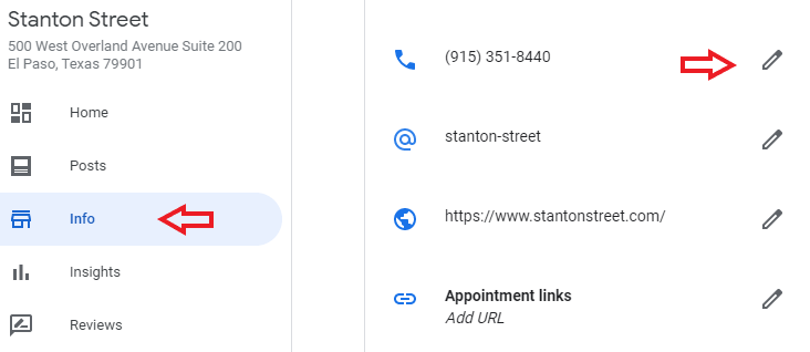 google my business phone number